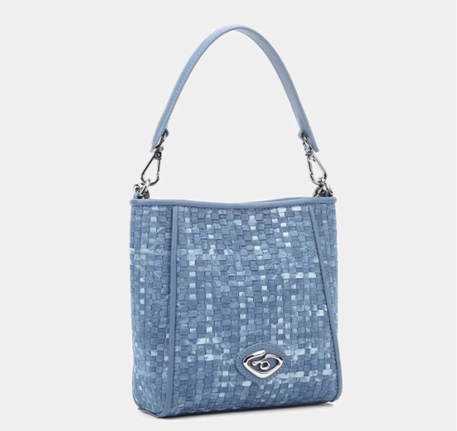 BRUNENO COURIFEIL BC夏季编织水桶包女2025新款牛仔蓝手提斜挎包